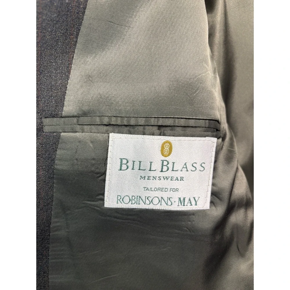 vtg 90s Bill Blass 44L 38x30 Olive Green Orange Stripe Double Breasted Suit USA